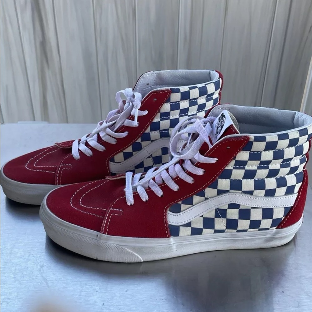 Vans SK8-Hi BMX Checkerboard High Tops True Blue Red SKU 500714  Size  9.5  11